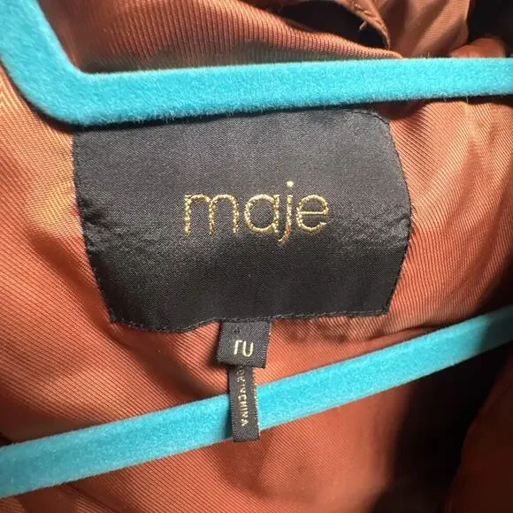 Maje Gueli Caramel Hooded Puffer Jacket Quilted Coat - Picture 6 of 11